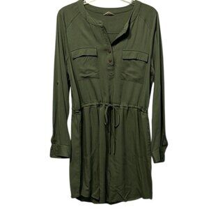 Altar’d State Olive Green Tie Front Shirt Dress Long Sleeve, Medium